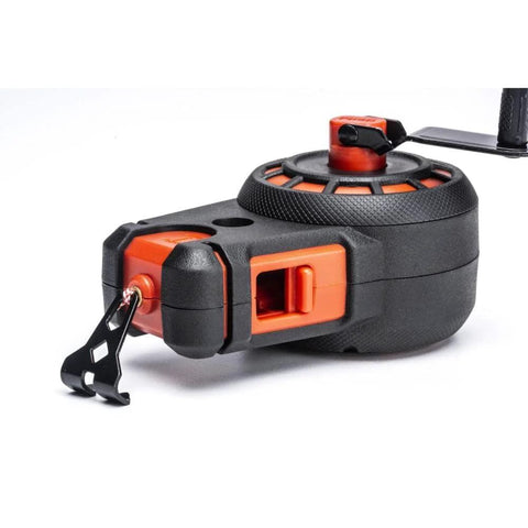 Compact 50 ft chalk reel with blue chalk delivers fast, precise straight line marks for construction, drywall, and carpentry