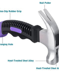 Compact 8 oz claw hammer with a magnetic nail holder for DIY, camping projects, high-density steel, ergonomic non-slip grip.