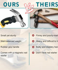 Comparison between compact 8 oz claw hammer with magnetic nail holder and traditional hammers