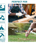 Person using compact 8 oz claw hammer for DIY, focusing on magnetic nail holder, high-density steel, ergonomic grip for camping project.