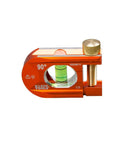 Compact 2.5 inch no-dog conduit bending level with 1 vial and ACCU-BEND design, shown in orange, side view, golden thumb-screw