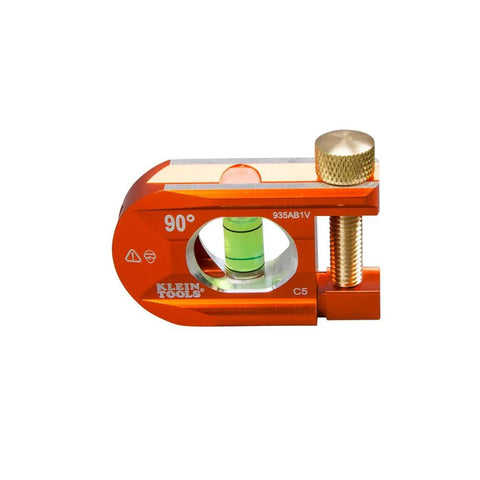 Compact 2.5 inch no-dog conduit bending level with 1 vial and ACCU-BEND design, shown in orange, side view, golden thumb-screw