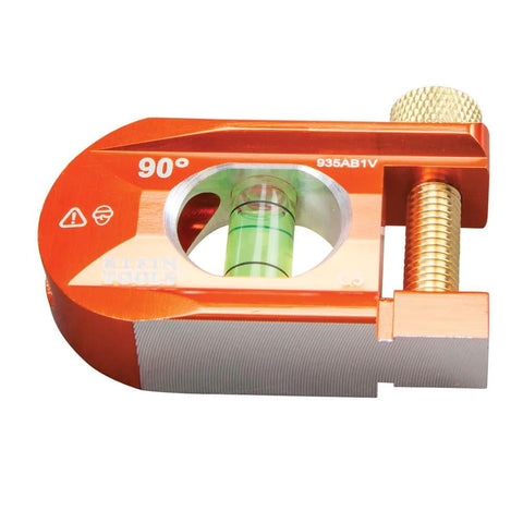 Compact 2.5 inch no-dog conduit bending level with 1 vial and ACCU-BEND design, orange aluminum, shown in close-up