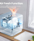 Compact countertop dishwasher with a built-in 5L water tank for apartments and RVs, no faucet hookup needed, showcasing air-dry function.