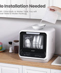 Compact countertop dishwasher with a built-in 5L water tank for apartments and RVs, no faucet hookup needed on kitchen counter