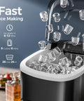 Effortlessly chill drinks with a compact countertop ice maker that delivers up to 26 lb of bullet ice daily, shown producing ice cubes.