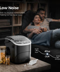 Effortlessly chill drinks with a compact countertop ice maker delivering 26 lb bullet ice daily, shown in a home setting.