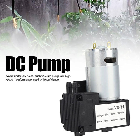DC vacuum pump VN-T1 with black plastic base and silver motor, 12V, 10W, 10 L/min