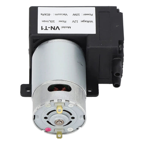 Cunyuer VN-T1 DC vacuum pump, front view, 12V, 10 L/min, metal motor with black housing.
