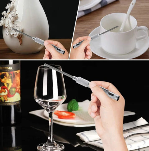 Compact blue handle glass repair file with carbide steel and diamond grit; retractable 5.42 inch design used on glassware