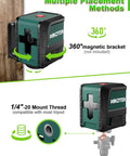 Achieve fast, precise alignment with this compact self-leveling green laser level, side view, showing magnetic bracket and thread mount.