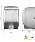 Seonsing Automatic Commercial Hand Dryer Heavy Duty Compact High Speed 224 Mph Restroom With Hygiene Filter Low Noise, dimensions shown