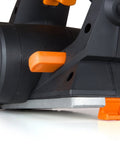 Efficient 3-1/4 inch hand planer with 6 Amp motor showing side view and cutting edge for doors, trim, and cabinetry.