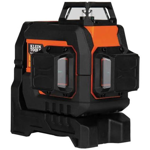 Compact self-leveling laser level with bright green cross lines and 360-degree planes for precise alignment in construction.
