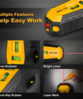 Compact 2-in-1 Line Laser Level With Magnetic Stud Finder features bright 30 ft vertical laser, bubble vials for leveling.