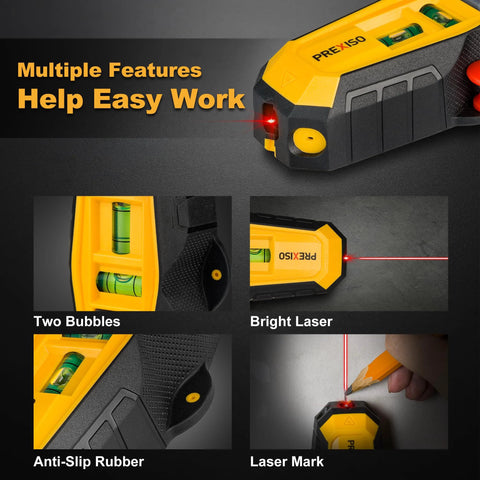 Compact 2-in-1 Line Laser Level With Magnetic Stud Finder features bright 30 ft vertical laser, bubble vials for leveling.