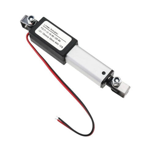 Compact 12V electric linear actuator with a 2 inch stroke and IP54 waterproof rating, suitable for cabinets and drawers in home automation.