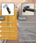 Comparison of a compact 8oz magnetic claw nail hammer with ergonomic non-slip handle and a bulky traditional hammer