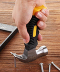 Compact 8oz magnetic claw nail hammer with an ergonomic non-slip handle and rust-resistant, high-density carbon steel in hand.