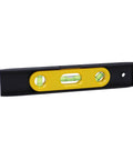 Compact 9 inch torpedo level with magnetic base for fast, accurate layout checks; includes three 360 degree vials for dependable readings.