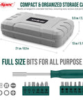 Compact 25 Piece Green Mini Tool Kit For Home And Office DIY In A Portable Toolbox Case with screwdriver and bits displayed.