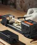 Compact Mini Wood Lathe Machine With Seven Speeds 4220 5300 5650 6350 6660 7050 8450 RPM 24V DC 96W in use on a wooden project