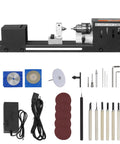Compact Mini Wood Lathe Machine With Seven Speeds 4220 5300 5650 6350 6660 7050 8450 RPM 24V DC 96W Portable DIY Woodworking Lathe with accessories
