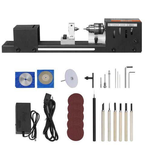 Compact Mini Wood Lathe Machine With Seven Speeds 4220 5300 5650 6350 6660 7050 8450 RPM 24V DC 96W Portable DIY Woodworking Lathe with accessories