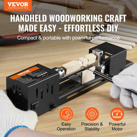 Compact Mini Wood Lathe Machine With Seven Speeds 4220 5300 5650 6350 6660 7050 8450 RPM 24V DC 96W for DIY woodworking