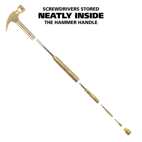 5 In 1 Hammer With Built In Screwdrivers Chrome Plated To Resist Rust Lightweight Compact Multitool Hammer Exploded View