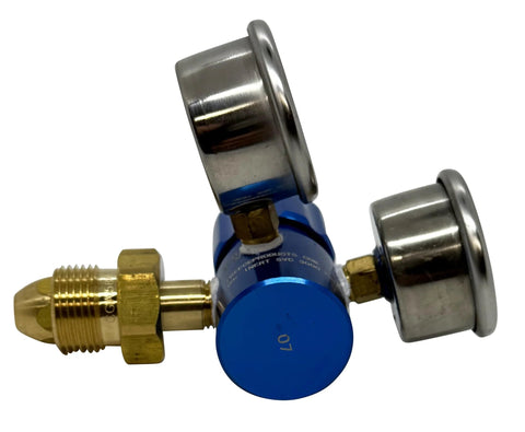 High Performance Compact Aluminum Nitrogen Regulator 0 To 400 PSI With One Quarter Inch FNPT Outlet, CGA580 brass connector, dual chrome gauges