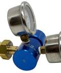 High Performance Compact Aluminum Nitrogen Regulator 0 To 400 PSI With One Quarter Inch FNPT Outlet, blue finish, dual chrome gauges