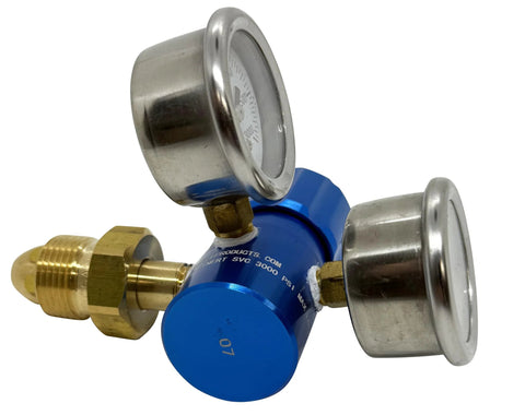 High Performance Compact Aluminum Nitrogen Regulator 0 To 400 PSI With One Quarter Inch FNPT Outlet, blue finish, dual chrome gauges