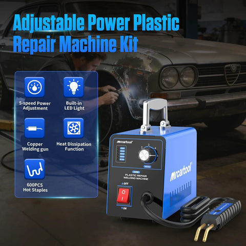 Adjustable Power Plastic Repair Welder Kit With 600 Hot Staples for Bumper Repair and DIY Projects, close-up view of welder.