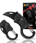 Compact Pocket Knife For Valentines Day Gifts For Him displayed with gift box in black with stainless blade and carabiner loop.
