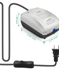 Portable Vacuum Pump For Lab Filtration And Distillation, Low Vacuum Solution With Tubing And Connectors, compact design shown with dimensions.