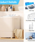 Compact 16 lb portable washer dryer combo perfect for apartments, dorms, RVs, and camping, shown with control features.