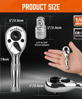 Stubby 1/4-Inch Ratchet Wrench Set With 90-Tooth Reversible Drive, Magnetic Bit Driver, And 1/4-Inch To 3/8-Inch Adapter