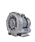 Compact, oil free regenerative blower provides high airflow at low pressure for industrial air handling, delivering 0.67 HP, 220V single phase.