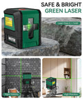 Achieve fast, precise alignment with this compact self-leveling green laser level showing bright horizontal and vertical lines.