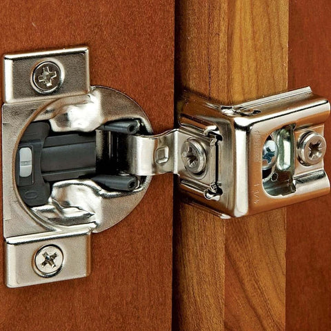 1-Pack 1-1/4" Compact Soft-Close Overlay Hinge installed on wooden cabinet door