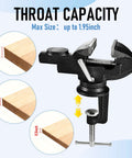 2 Inch Table Vise With Anvil And Swivel Base showing throat capacity example on wood pieces