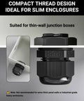 All In One IP68 Nylon Cable Gland Kit With 50 Waterproof Cord Grips Pro Grade Versatility For PG7 PG9 PG11 PG13.5 PG16 Wire Entry Grommets For Panels, Lighting And Industrial Wiring, Durable Strain Relief Black, shown installed in junction box with compact thread design for slim enclosures