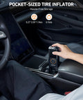 L7 Portable Tire Inflator And Cordless Mini Air Compressor With Digital Dual Value Display, compact and portable in car console.