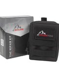 Compact Tire Repair Kit With Molle Storage Pouch, Heavy Duty Universal Tire Plug Kit For UTV ATV Truck Motorcycle Overlanding Gear Or RV, Easily Stows For On The Go Emergency Tire Fix, shown with black Molle pouch and branded box.
