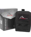 Compact Tire Repair Kit With Molle Storage Pouch, Heavy Duty Universal Tire Plug Kit For UTV ATV Truck Motorcycle Overlanding Gear Or RV, Easily Stows For On The Go Emergency Tire Fix, shown with black MOLLE pouch and packaging.