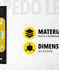 Compact 9 inch torpedo level with magnetic base for fast, accurate layout checks; includes three 360 degree vials for dependable readings in woodworking, cabinetry, metal fabrication, and general construction next to material and dimensions info