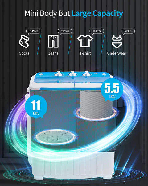 Compact Portable Twin Tub Washing Machine And Dryer 16.5 Lb Capacity Wash And Spin In One Go Space Saving Laundry Combo