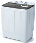 Compact portable twin-tub washing machine with 18 lb wash, 10 lb dry capacity and 28 lb total, featuring a built in drain pump.