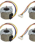 Four Unipolar Stepper Motor 5V DC Dual Coil Center-Tapped 7.5 Per Step 120 Ohm with multi-colored wires and connectors